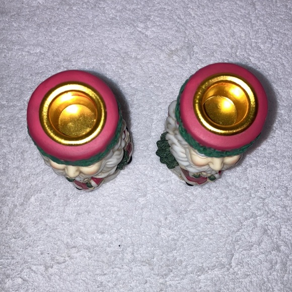VTG; Set of 2 - Santa Claus 4 3/4 by 2 inch ceramic - Taper Candle Holders - Picture 4 of 6